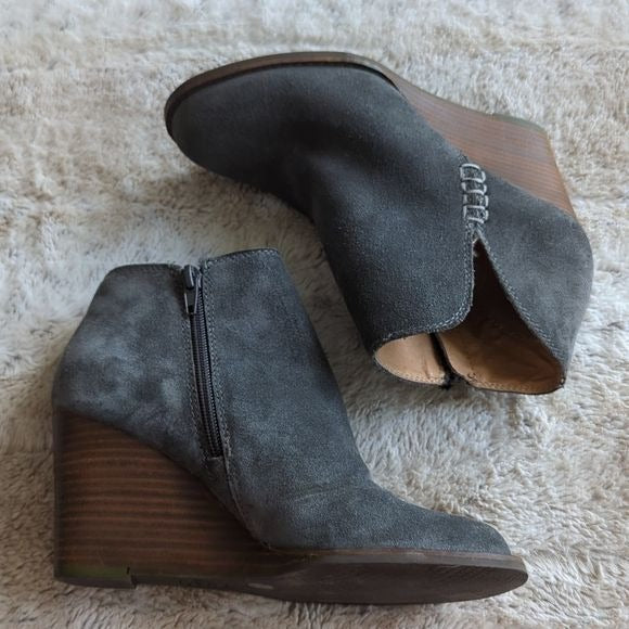 LUCKY BRAND Womens Gray Side Zip Yimme Almond Toe Wedge Zip-Up Booties Size 6.5