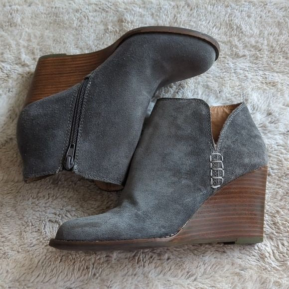 LUCKY BRAND Womens Gray Side Zip Yimme Almond Toe Wedge Zip-Up Booties Size 6.5