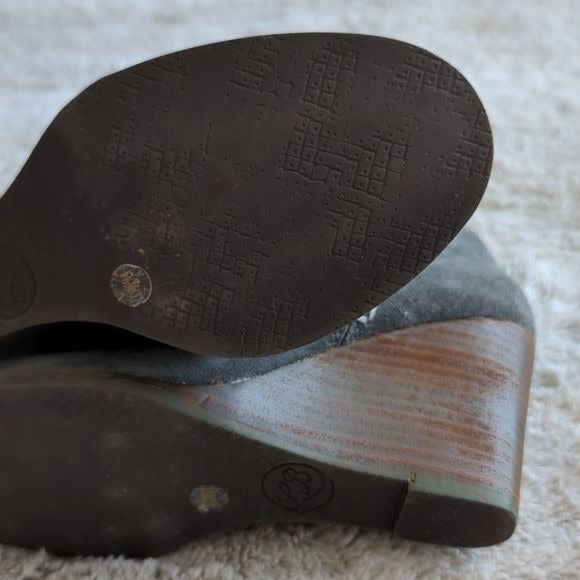 LUCKY BRAND Womens Gray Side Zip Yimme Almond Toe Wedge Zip-Up Booties Size 6.5
