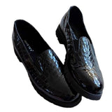 DAVID TATE PEARL Black Croco Print Patent Leather Slip On Loafer Shoes Size 8.5