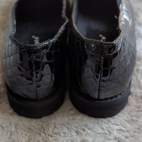 DAVID TATE PEARL Black Croco Print Patent Leather Slip On Loafer Shoes Size 8.5