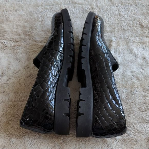 DAVID TATE PEARL Black Croco Print Patent Leather Slip On Loafer Shoes Size 8.5