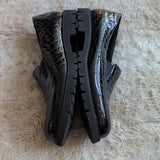 DAVID TATE PEARL Black Croco Print Patent Leather Slip On Loafer Shoes Size 8.5