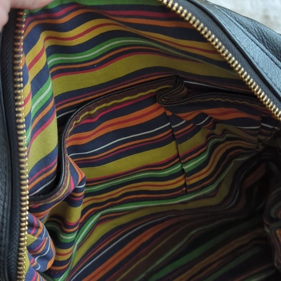 Ugg Australia Handbag Black Leather Rainbow Stitch Satchel Crossbody Purse Bag