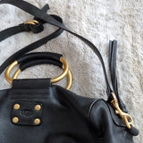 Ugg Australia Handbag Black Leather Rainbow Stitch Satchel Crossbody Purse Bag