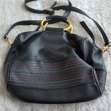 Ugg Australia Handbag Black Leather Rainbow Stitch Satchel Crossbody Purse Bag
