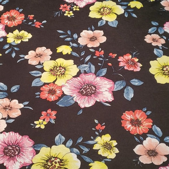 NWT Blu Heaven Black Floral Short Puff Sleeve Tee Shirt Size S