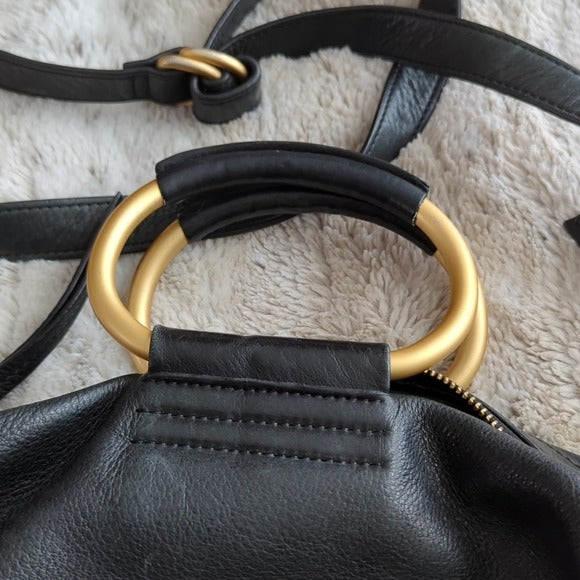 Ugg Australia Handbag Black Leather Rainbow Stitch Satchel Crossbody Purse Bag