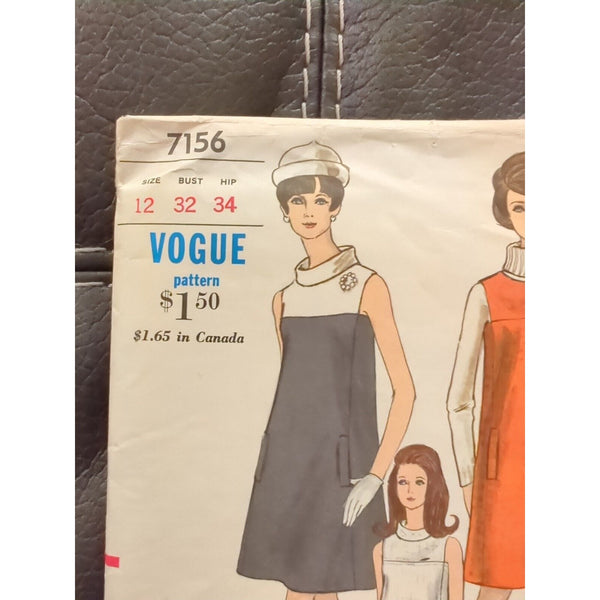 1960s Vogue Sewing Pattern 7156 Womens Dress Jumper 3 Styles Size 12 Vintge