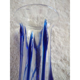 Vintage Murano Style Art Glass Vase Swung Blue and Clear Swirl Twisted 8.5 In