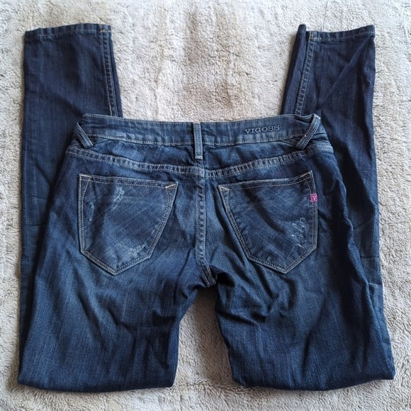 Vigoss Lower Rise Distressed The Boyfriend Rolled Skinny Blue Jeans Size 1