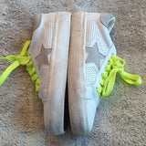 STEVEN Steve Madden Rezza White Neon Green Star Lace Up Sneakers Shoes Size 6.5