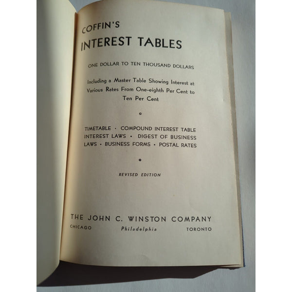 Coffin’s Interest Tables 1940 Investment Return Book Revised Edition HC Winston