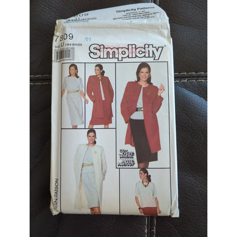 7809 Vintage Simplicity SEWING Pattern Misses Top Skirt Lined Coat UC Size 16-20