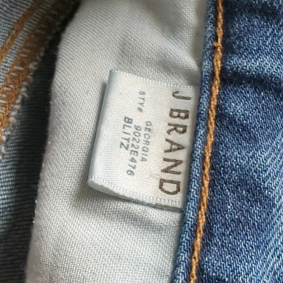 J Brand Mid Rise Gloria Blitz Skinny Distressed Blue Jeans Size 25 Button Fly