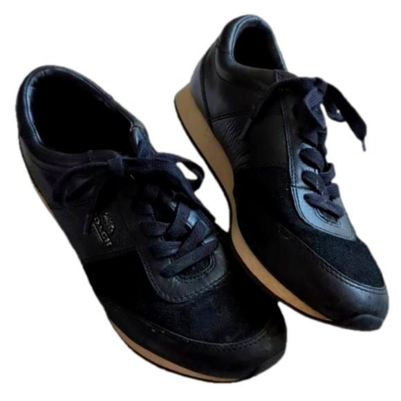 Coach Raylen Sneakers Women Size 9.5B Black Leather Suede Athletic Lace Up Shoes