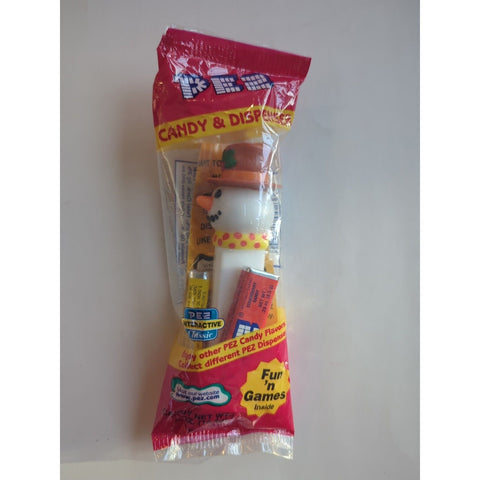 2002 New Sealed PEZ Dispenser Snowman Brown Hat Holly Red Yellow Scarf Retired