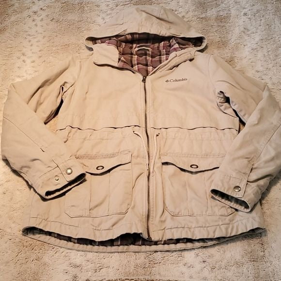 Columbia Ridgeway Hooded Utility Fall Spring Jacket Beige Khaki Size S