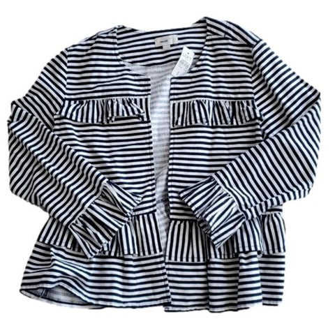 Ann Taylor LOFT Navy White Striped Open Front Blazer w Bell Sleeves Size S NWT