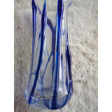 Vintage Murano Style Art Glass Vase Swung Blue and Clear Swirl Twisted 8.5 In