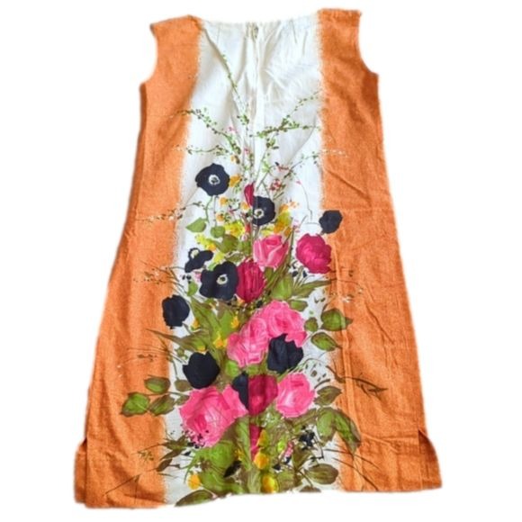Vintage Fit 1960s Alice of California Floral Painted Shift Sheath Dress Size 10