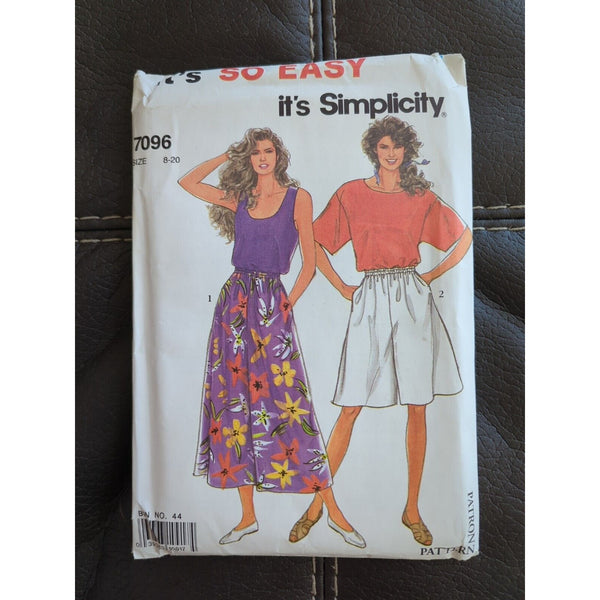 1980's Simplicity Misses' Top,Culottes Pattern 7096 Size 8-20 UNCUT