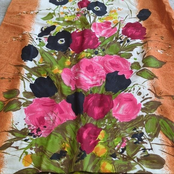 Vintage Fit 1960s Alice of California Floral Painted Shift Sheath Dress Size 10