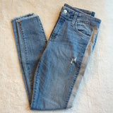 Joes Jeans Mid Rise Distressed Two Tone Skinny Raw Hem Ankle Blue Jeans Size 27