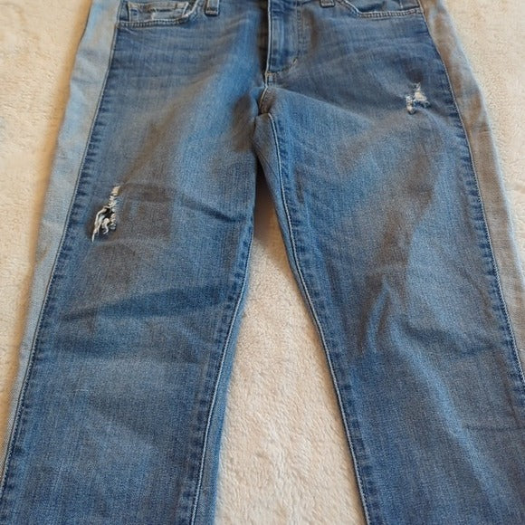 Joes Jeans Mid Rise Distressed Two Tone Skinny Raw Hem Ankle Blue Jeans Size 27