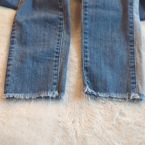 Joes Jeans Mid Rise Distressed Two Tone Skinny Raw Hem Ankle Blue Jeans Size 27