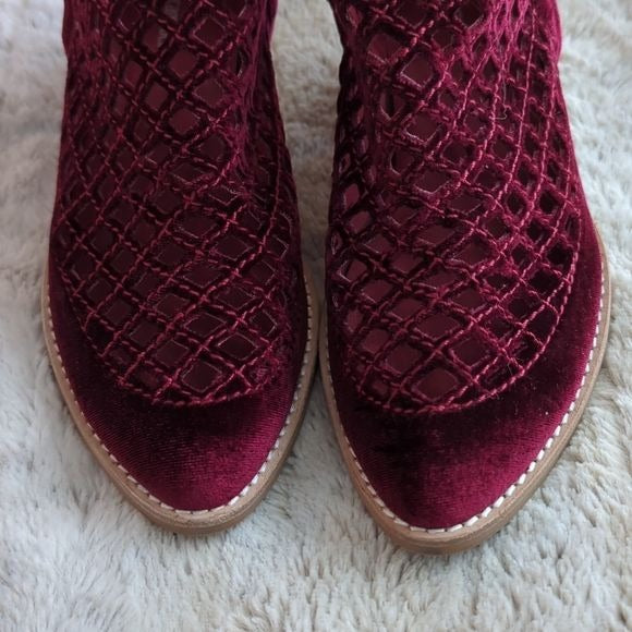 Jeffrey Campbell Velvet Taggart Diamond Cutout Ankle Bootie in Wine Velvet 8.5