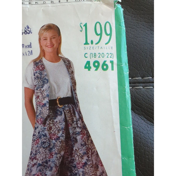 1990 See & Sew 4961 Vintage Sewing Patterns Women Vest Culottes Size C 18 20 22