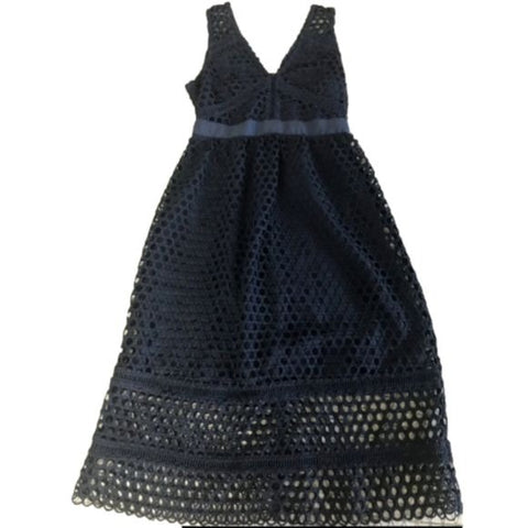 Abercrombie Fitch Navy Blue Dress Crochet Lace MIDI Length Sleeveless Womens XSP