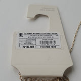 A New Day Long Gold Tone Beige Wicker Fan Charm w Dangling Faux Stone Necklace