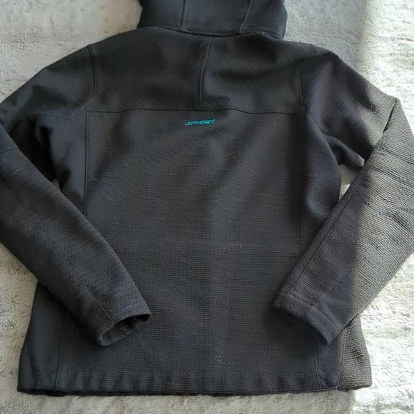 Spyder Women's Grey Green Hooded Thicker Sweater Material Full Zip Jacket Size M