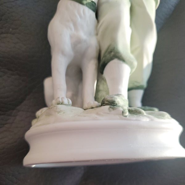 10" ANDREA BY SADEK Bisque Porcelain Figurine Green Girl and Boy with Dog #7154