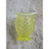 Fenton Topaz Vaseline Opalescent Hobnail Hat Mini Fan Vase 3.5 In Uranium Glass