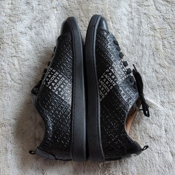 LACOSTE Men's Carnaby Evo Leather Type Print Sneakers Black White Size 10 NWOT