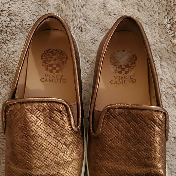 Vince Camuto Women's Cariana Bronze Leather Slip-On Sneakers Shoes Size 8 M