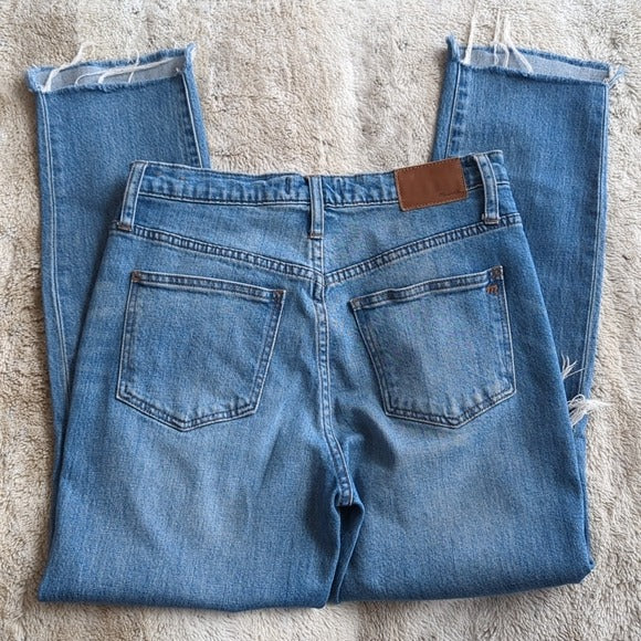 Madewell Distressed The High Rise Slim Boyfriend Raw Hem Blue Jean Size 25