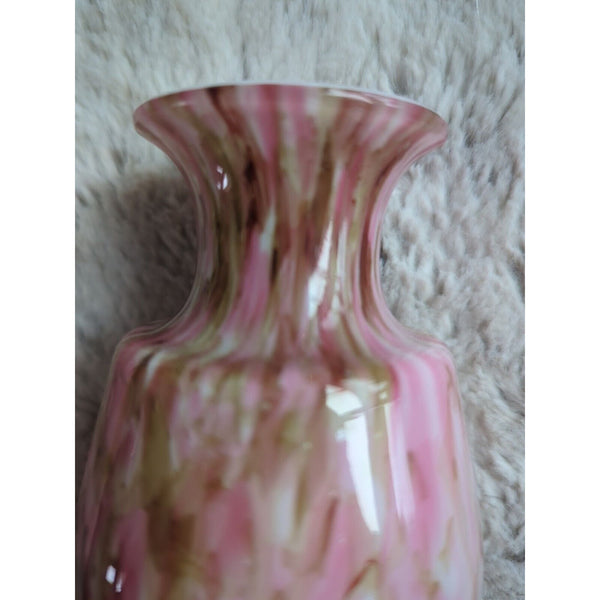 Victorian End of Day Blended Polychrome Spatter Art Foot Glass Vase Pink 4.5 In