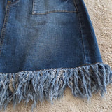 Hayden Bottom Fringe A Line Blue Denim Jean Skirt Size S Waist 26 Inches