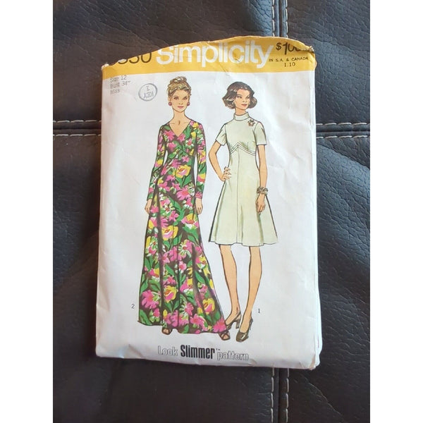 1973 Simplicity 5850 Misses Womens 12 Pattern Bust 34" Dress Two Lengths Empire