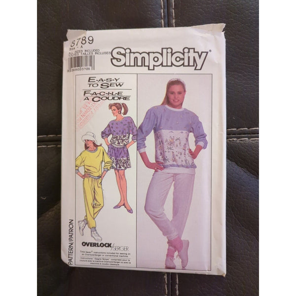 8789 Vintage Simplicity SEWING Pattern Misses Pull on Pant Skirt Knit Sweatshirt