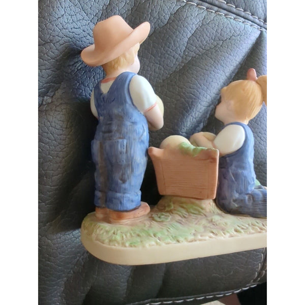 1985 HOMCO Home Interior Denim Days "Melon Patch" Figurine #1512 Farm Boy Girl