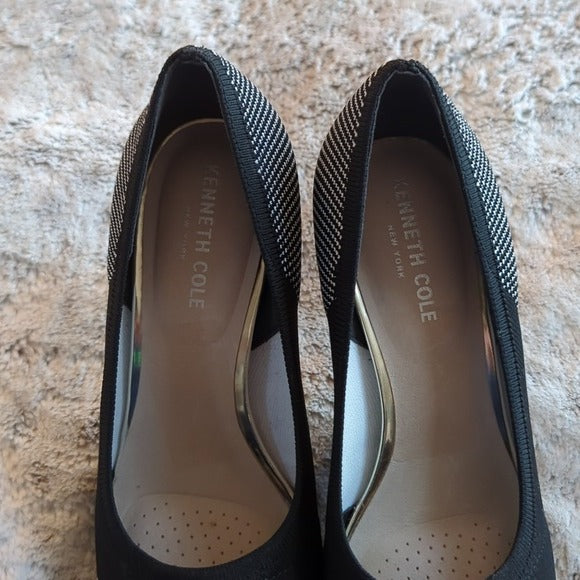 Kenneth Cole New York Black White Cloth Stiletto Heel Pumps Shoes Size 7.5