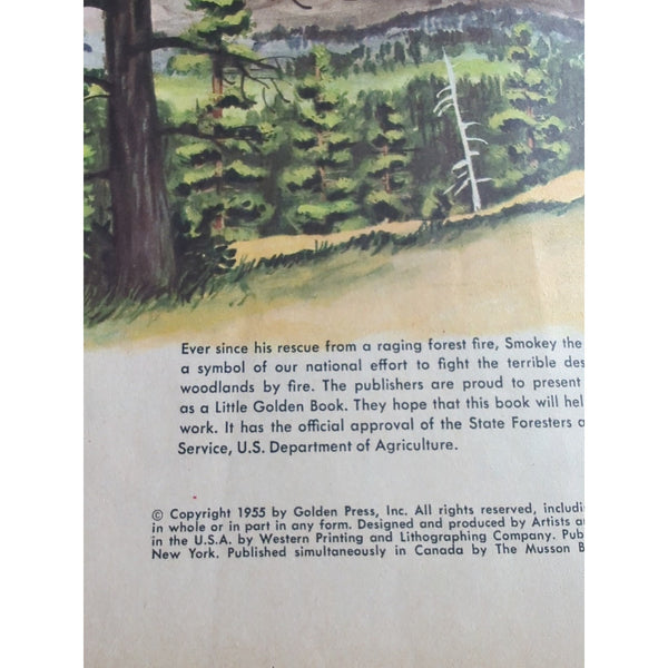 A Little Golden Book Smokey The Bear Jane Werner 1955 Edition HC 29 Cent Vtg