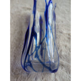 Vintage Murano Style Art Glass Vase Swung Blue and Clear Swirl Twisted 8.5 In