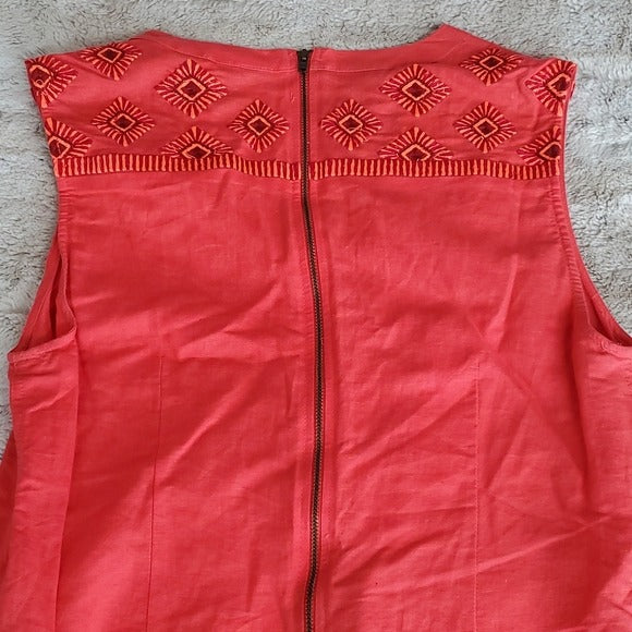 J Crew Coral Sleeveless Embroidered Sunburst Linen Blend Sheath Dress Size S