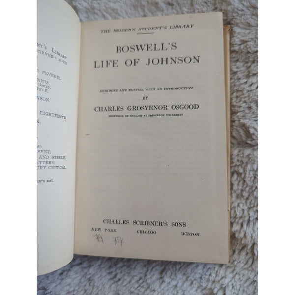 Antique Biography Boswell's Life of Johnson 1917 Charles Grosvenor Osgood HC DJ